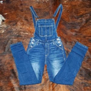 NWOT Straight leg medium wash overalls distressed